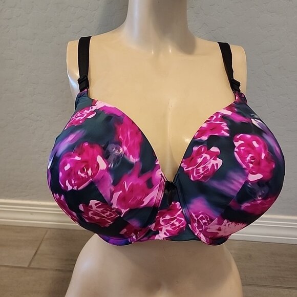 Torrid Pink Floral Black Bra 46DD Underwire Lined - Picture 1 of 3